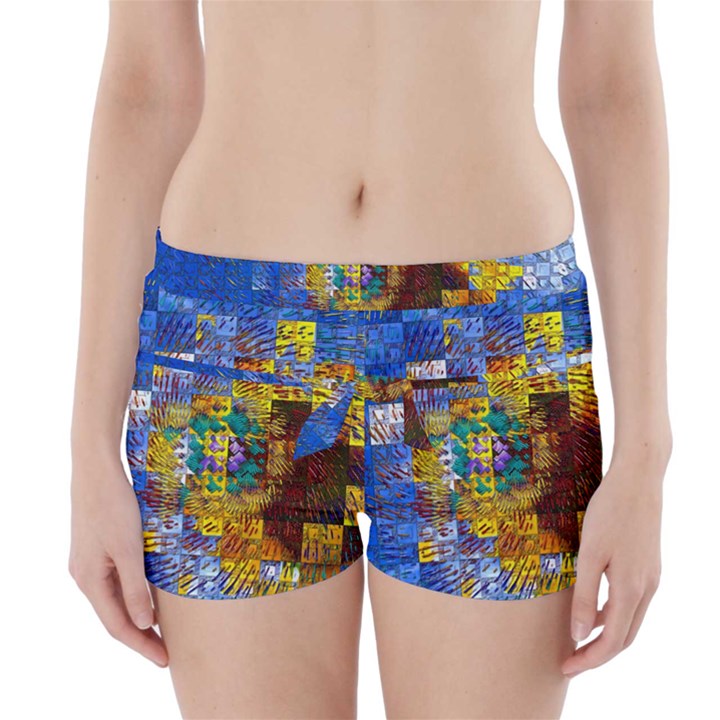 Sunflower Kaleidoscope Pattern Boyleg Bikini Wrap Bottoms