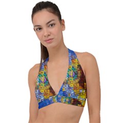 Sunflower Kaleidoscope Pattern Halter Plunge Bikini Top