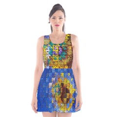 Sunflower Kaleidoscope Pattern Scoop Neck Skater Dress