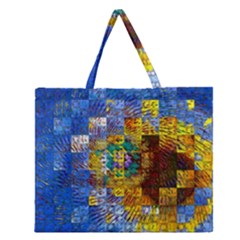 Sunflower Kaleidoscope Pattern Zipper Large Tote Bag