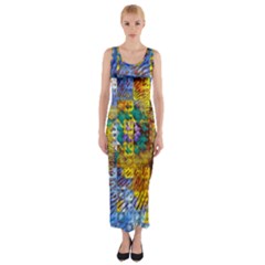 Sunflower Kaleidoscope Pattern Fitted Maxi Dress