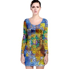 Sunflower Kaleidoscope Pattern Long Sleeve Velvet Bodycon Dress