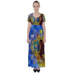 Sunflower Kaleidoscope Pattern High Waist Short Sleeve Maxi Dress