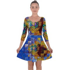 Sunflower Kaleidoscope Pattern Quarter Sleeve Skater Dress