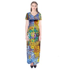 Sunflower Kaleidoscope Pattern Short Sleeve Maxi Dress