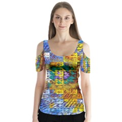 Sunflower Kaleidoscope Pattern Butterfly Sleeve Cutout Tee 