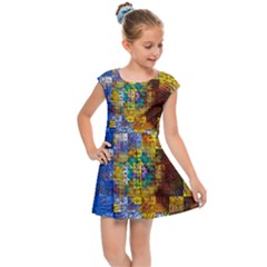 Sunflower Kaleidoscope Pattern Kids  Cap Sleeve Dress