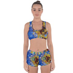 Sunflower Kaleidoscope Pattern Racerback Boyleg Bikini Set