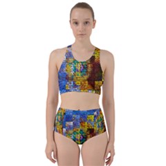 Sunflower Kaleidoscope Pattern Racer Back Bikini Set