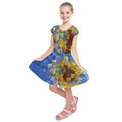 Sunflower Kaleidoscope Pattern Kids  Short Sleeve Dress