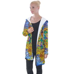 Sunflower Kaleidoscope Pattern Longline Hooded Cardigan