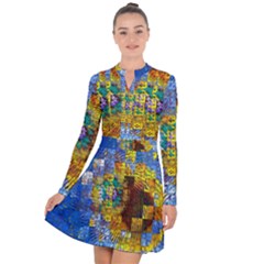 Sunflower Kaleidoscope Pattern Long Sleeve Panel Dress