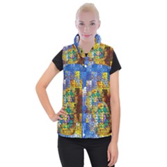 Sunflower Kaleidoscope Pattern Women s Button Up Vest