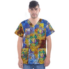 Sunflower Kaleidoscope Pattern Men s V-Neck Scrub Top