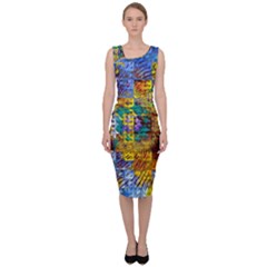 Sunflower Kaleidoscope Pattern Sleeveless Pencil Dress