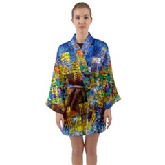 Sunflower Kaleidoscope Pattern Long Sleeve Satin Kimono