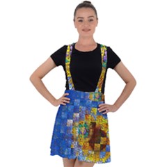 Sunflower Kaleidoscope Pattern Velvet Suspender Skater Skirt