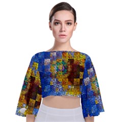 Sunflower Kaleidoscope Pattern Tie Back Butterfly Sleeve Chiffon Top