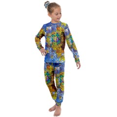 Sunflower Kaleidoscope Pattern Kids  Long Sleeve Set  by Simbadda