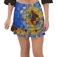 Sunflower Kaleidoscope Pattern Fishtail Mini Chiffon Skirt