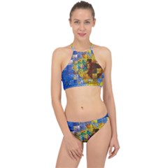 Sunflower Kaleidoscope Pattern Racer Front Bikini Set