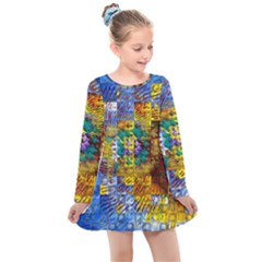 Sunflower Kaleidoscope Pattern Kids  Long Sleeve Dress