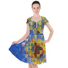 Sunflower Kaleidoscope Pattern Cap Sleeve Midi Dress