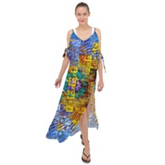 Sunflower Kaleidoscope Pattern Maxi Chiffon Cover Up Dress