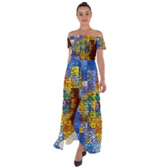 Sunflower Kaleidoscope Pattern Off Shoulder Open Front Chiffon Dress