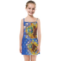 Sunflower Kaleidoscope Pattern Kids  Summer Sun Dress