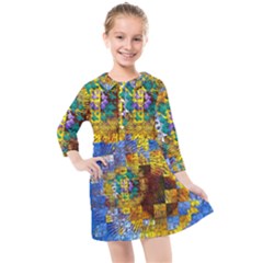 Sunflower Kaleidoscope Pattern Kids  Quarter Sleeve Shirt Dress