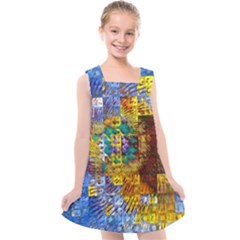 Sunflower Kaleidoscope Pattern Kids  Cross Back Dress