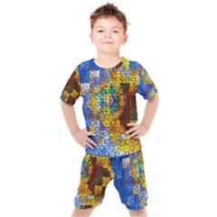 Sunflower Kaleidoscope Pattern Kids  Tee and Shorts Set