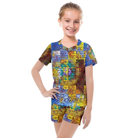 Sunflower Kaleidoscope Pattern Kids  Mesh Tee And Shorts Set by Simbadda