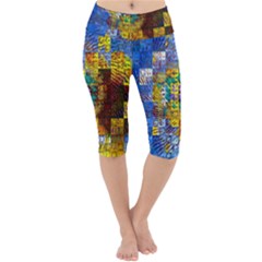 Sunflower Kaleidoscope Pattern Lightweight Velour Cropped Yoga Leggings