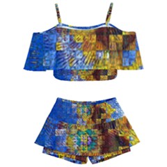 Sunflower Kaleidoscope Pattern Kids  Off Shoulder Skirt Bikini