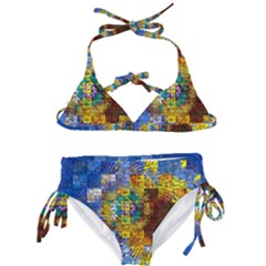 Sunflower Kaleidoscope Pattern Kids  Classic Bikini Set