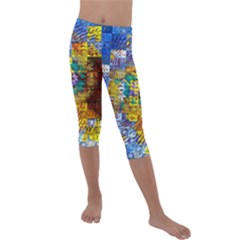 Sunflower Kaleidoscope Pattern Kids  Lightweight Velour Capri Leggings 