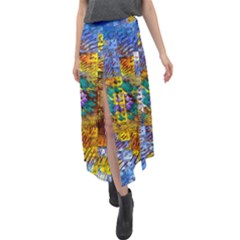 Sunflower Kaleidoscope Pattern Velour Split Maxi Skirt