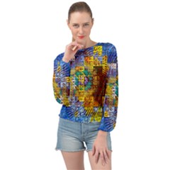 Sunflower Kaleidoscope Pattern Banded Bottom Chiffon Top