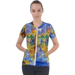 Sunflower Kaleidoscope Pattern Short Sleeve Zip Up Jacket