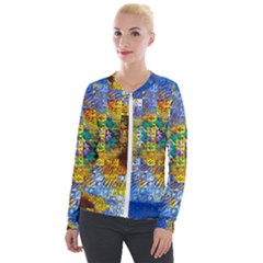 Sunflower Kaleidoscope Pattern Velour Zip Up Jacket