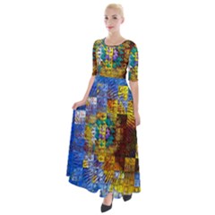 Sunflower Kaleidoscope Pattern Half Sleeves Maxi Dress