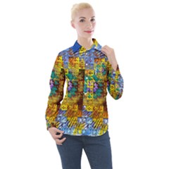 Sunflower Kaleidoscope Pattern Women s Long Sleeve Pocket Shirt