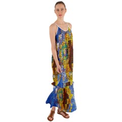 Sunflower Kaleidoscope Pattern Cami Maxi Ruffle Chiffon Dress