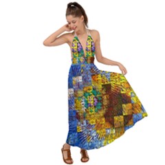 Sunflower Kaleidoscope Pattern Backless Maxi Beach Dress