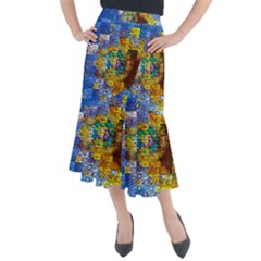 Sunflower Kaleidoscope Pattern Midi Mermaid Skirt