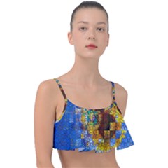 Sunflower Kaleidoscope Pattern Frill Bikini Top