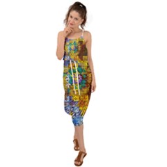 Sunflower Kaleidoscope Pattern Waist Tie Cover Up Chiffon Dress