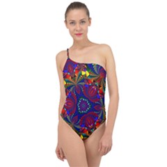 Kaleidoscope Pattern Ornament Classic One Shoulder Swimsuit by Simbadda